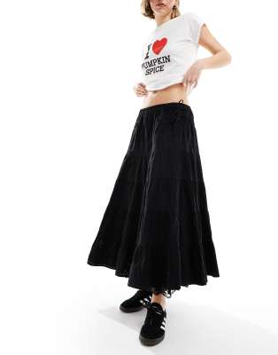 Reclaimed Vintage broderie midi skirt with lace in black - ASOS Price Checker