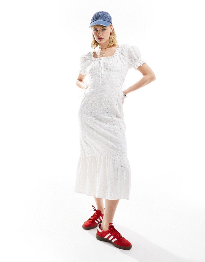 Reclaimed Vintage broderie western milkmaid dress in ivory-White
