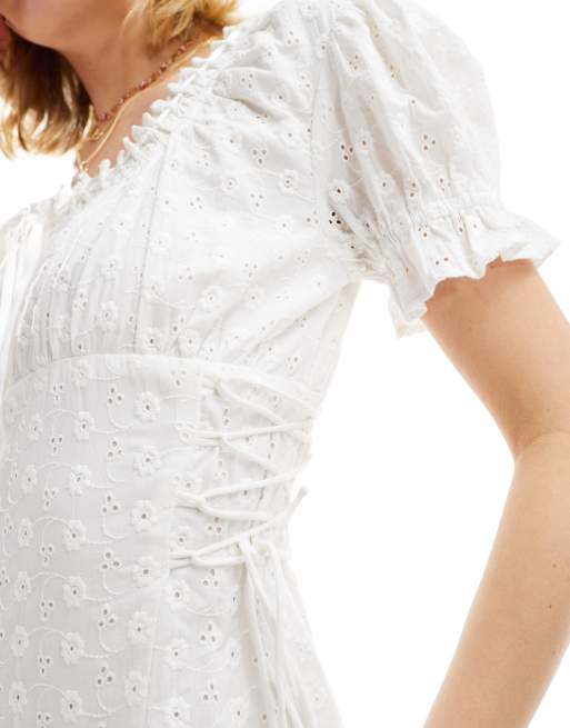 ivory milkmaid dress Reclaimed Vintage broderie western in Style:Pump