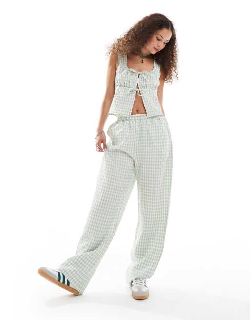 Reclaimed Vintage - Broek met elastische taille en gingham ruit in groen