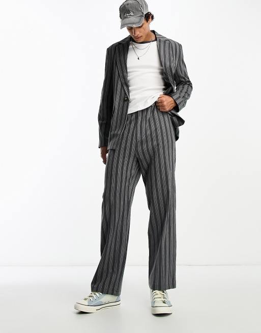 Reclaimed Vintage - Broek met rechte pijpen en vintage strepen in blauw en grijs, deel van co-ord set