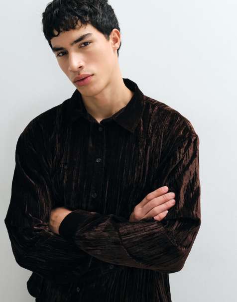 Reclaimed Vintage Brown Crushed Velvet Shirt - view 1