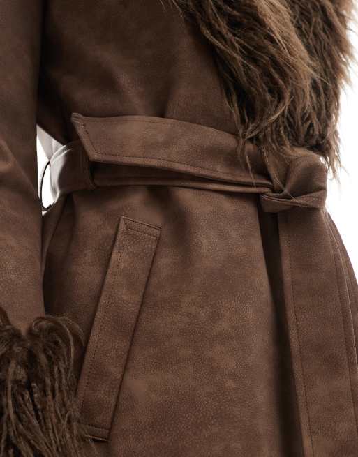 Trench coat with fur collar on sale