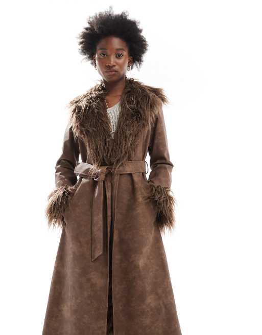 Vintage suede coat with fur collar on sale