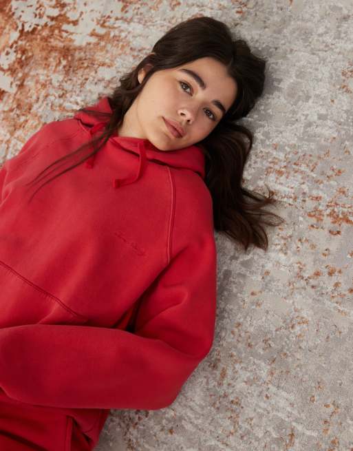 Reclaimed Vintage - Bærrød og cropped unisex-hættetrøje med oversized og firkantet pasform, 3 af 4