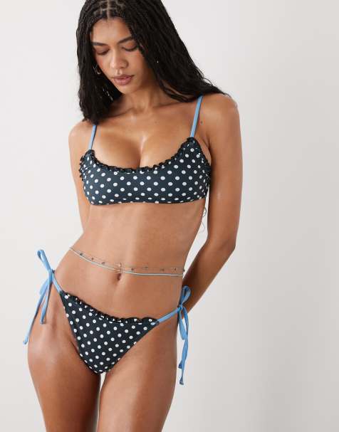 Reclaimed Vintage - Brun bralette-bikini med cremehvide polkaprikker - view 1