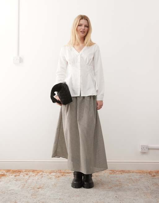 Reclaimed Vintage – Brun, ginghamrutig och vid kjol med sänkt midja, 2 av 5