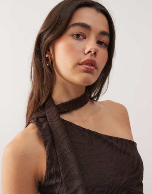 Reclaimed Vintage - Brun oneshoulder-top med tørklædedetalje og zebra-mønster i burnout-stil, 3 af 4