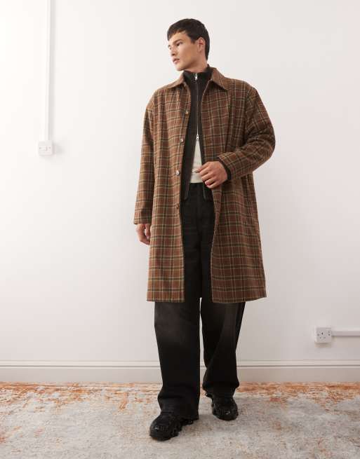 Reclaimed Vintage – Brun, rutig finkappa i yllestil  