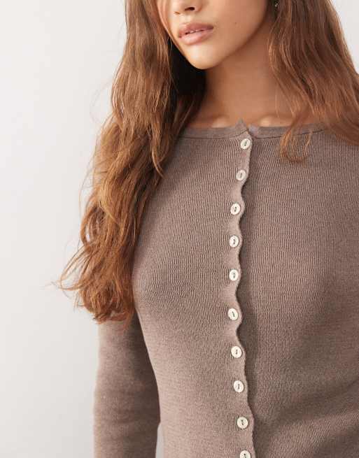 Reclaimed Vintage - Brun tætsiddende cardigan i strik, 4 af 4