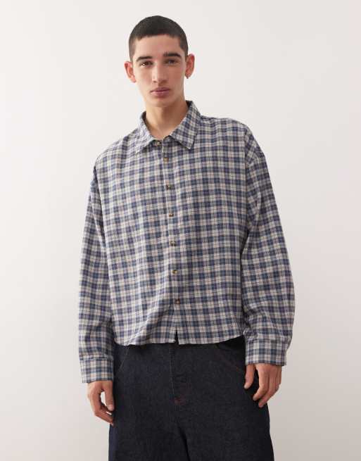 Reclaimed Vintage brushed checked fabric shirt in grey