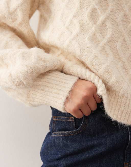 Reclaimed Vintage brushed chunky cable knitted jumper in cream, 4 of 4