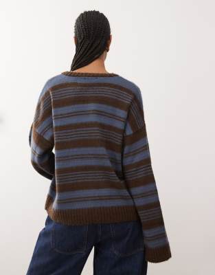 Reclaimed Vintage brushed knit cardigan in brown and blue