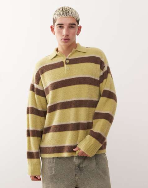 Reclaimed Vintage brushed knit polo sweater in soft stripe - view 1