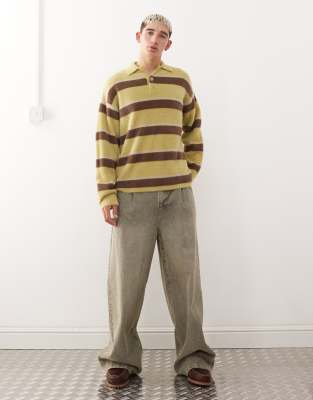 Reclaimed Vintage Brushed Knit Polo Sweater In Green
