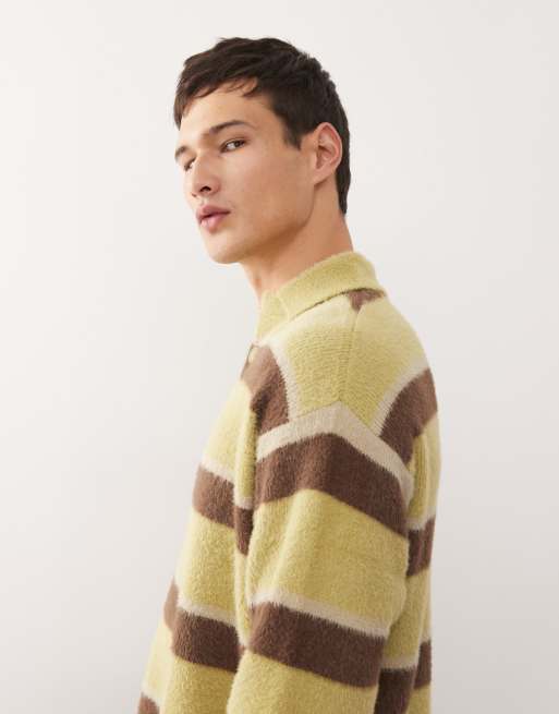Reclaimed Vintage brushed knitted polo jumper in soft stripe, 4 of 5