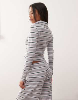 Reclaimed Vintage Brushed Stripe Polo Cardigan In Gray