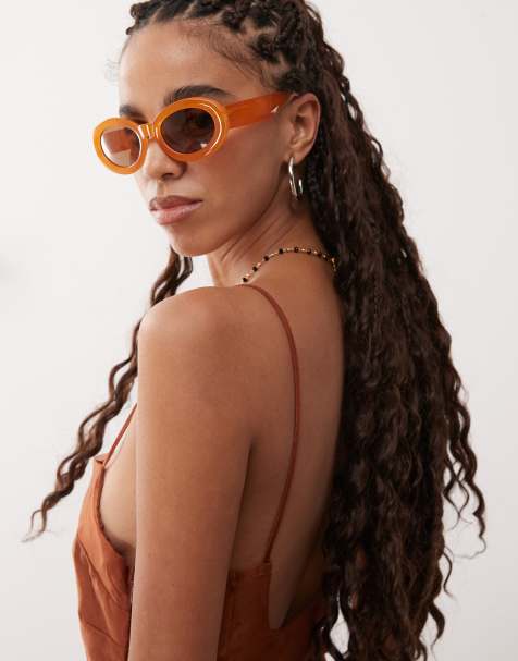 Reclaimed Vintage bubble oval sunglasses in orange - view 1