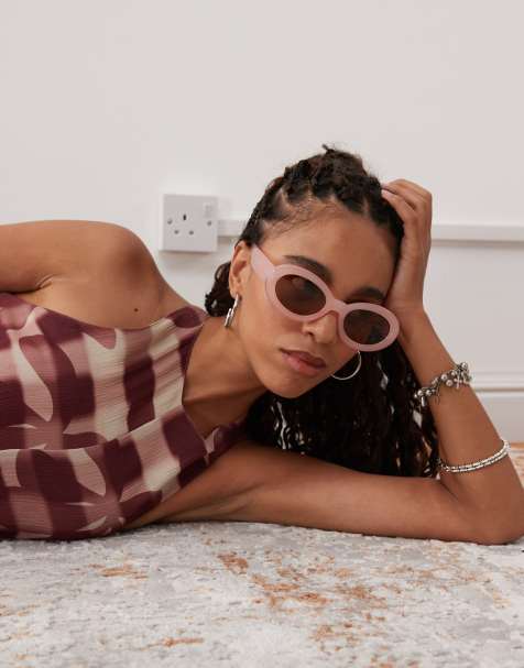Reclaimed Vintage – Bubble – Ovale Sonnenbrille in Rosa - view 1
