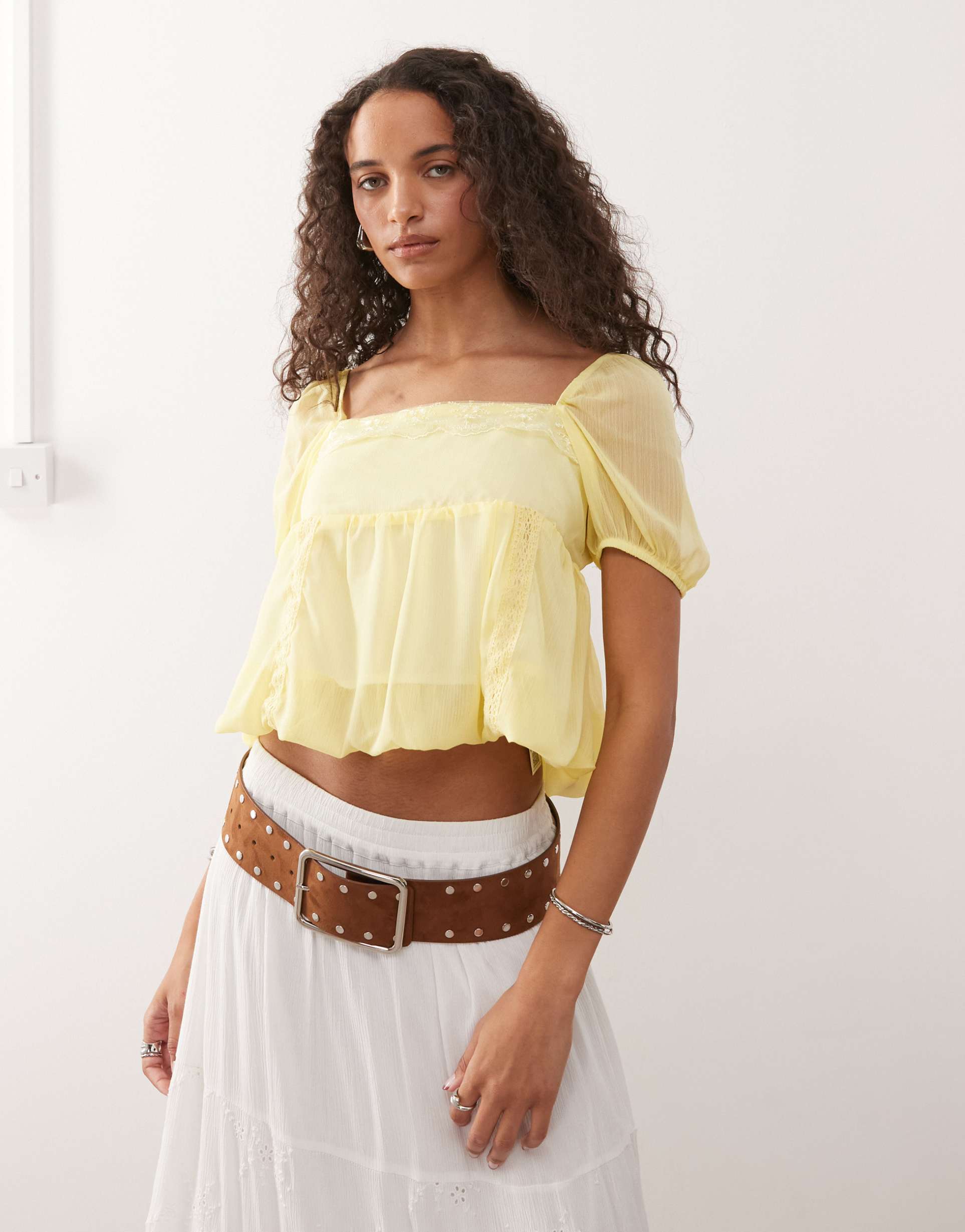 reclaimed vintage bubble top in butter yellow