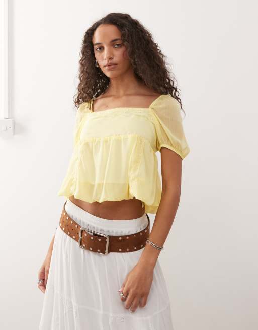 Reclaimed Vintage bubble top in butter yellow