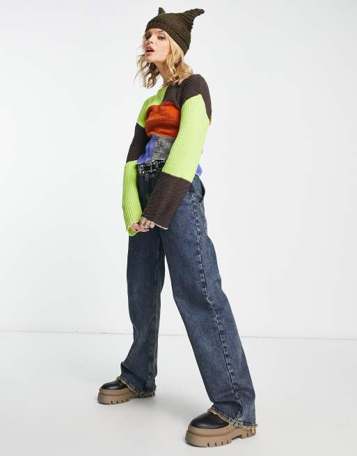 Reclaimed Vintage – Bunter Patchwork-Pullover mit kurzem Schnitt, 4 von 4