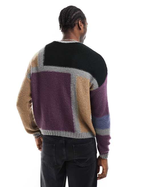 Reclaimed Vintage – Bunter Unisex-Pullover mit gespleißtem