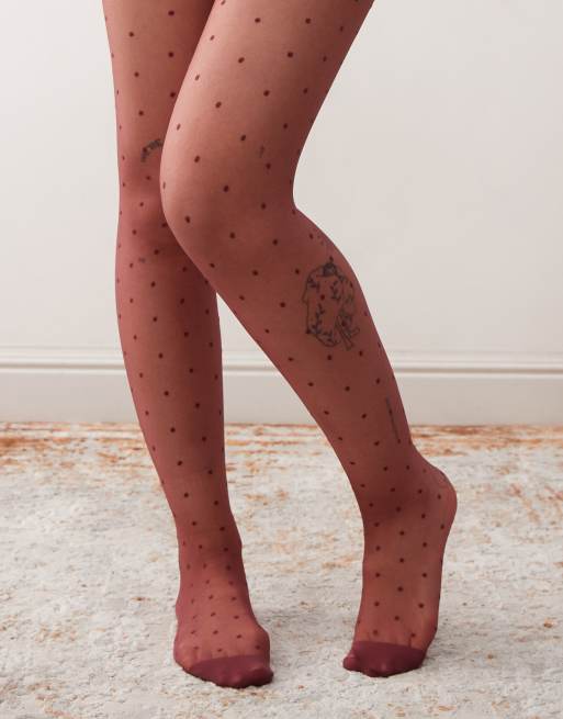 Reclaimed Vintage burgundy tights with polka dots, 3 of 3