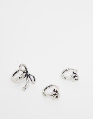 Reclaimed Vintage burnished bow huggie earring 2 pack