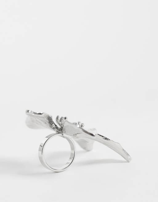 Reclaimed Vintage burnished silver flower ring in silver, 2 of 3