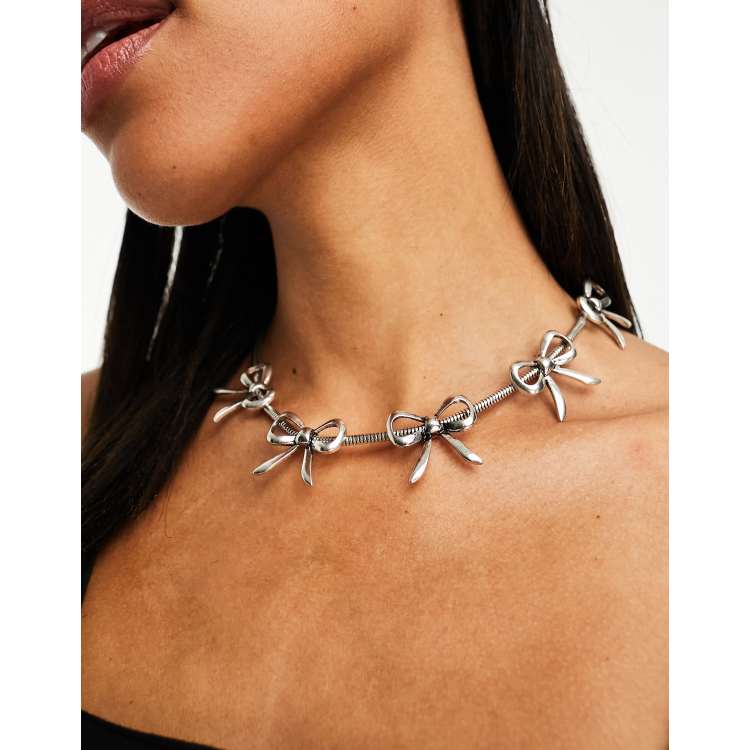 Reclaimed Vintage burnished silver necklace with bows