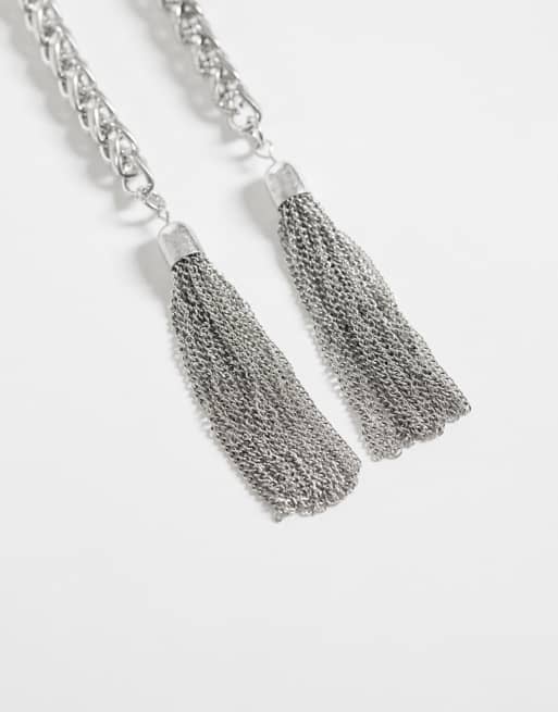 Reclaimed Vintage burnished silver tassel wrap around necklace, 2 of 3