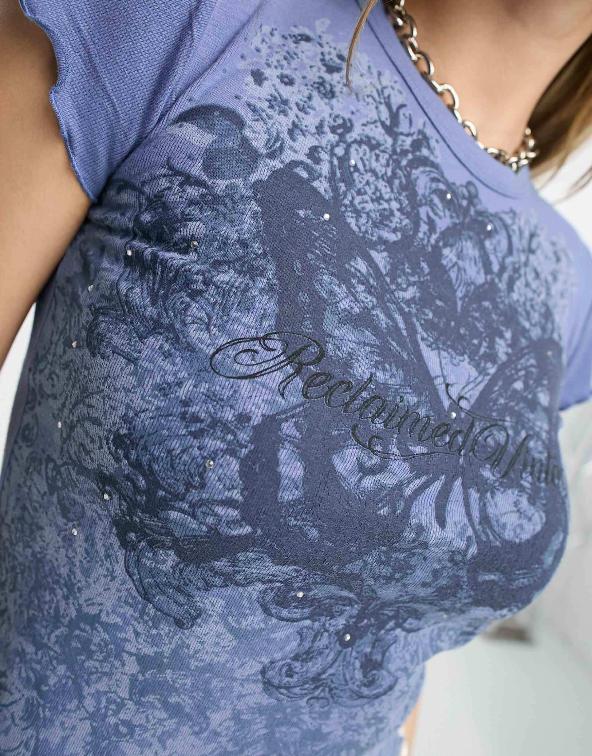 Reclaimed Vintage butterfly baby tee in blue view 4