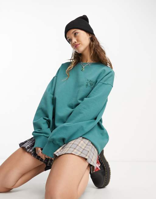 Reclaimed Vintage butterfly skull sweat in green ASOS