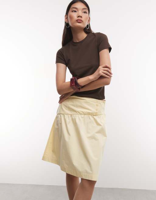 Reclaimed vintage buttermilk poplin awkward length midi skirt, 1 of 5