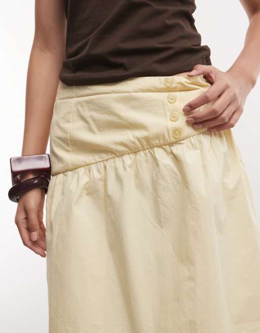 Reclaimed vintage buttermilk poplin awkward length midi skirt, 2 of 5