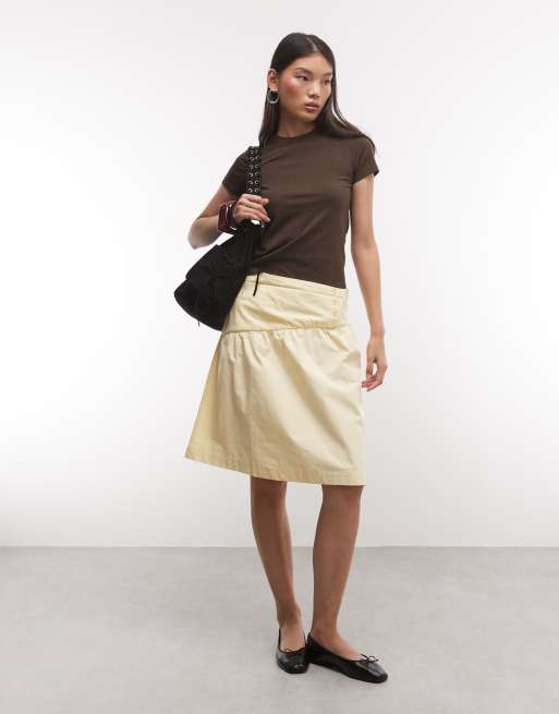 Reclaimed vintage buttermilk poplin awkward length midi skirt, 3 of 5