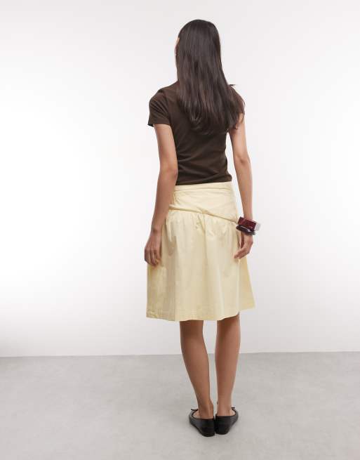 Reclaimed vintage buttermilk poplin awkward length midi skirt, 4 of 5