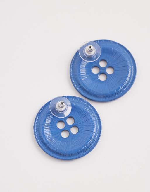 Reclaimed Vintage button earrings with crystal rhinestone detail, 3 of 4