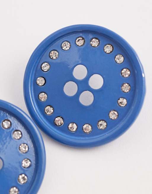 Reclaimed Vintage button earrings with crystal rhinestone detail, 4 of 4