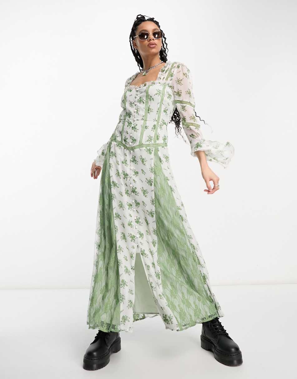 Reclaimed Vintage button front maxi tea dress in floral print