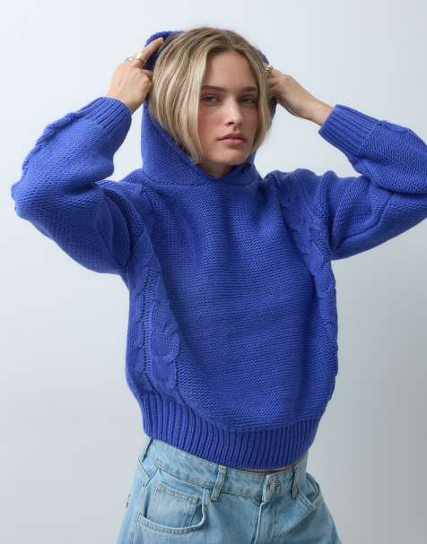 Reclaimed Vintage button funnel neck sweater in blue - view 1