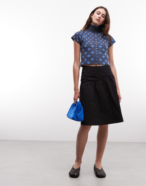 Reclaimed Vintage button through high neck compact knitted tank in navy polka dot, 3 of 4