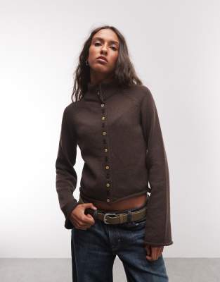 Reclaimed Vintage Button Through High Neck Knitted Cardigan In Brown