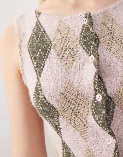 Reclaimed Vintage button through singlet in argyle print | ASOS