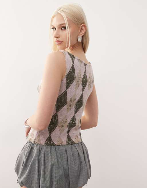 Reclaimed Vintage button through singlet in argyle print | ASOS