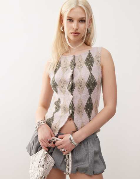 Reclaimed Vintage button through vest in argyle print - view 1