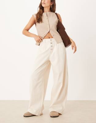 button up barrel leg pants in ecru-White