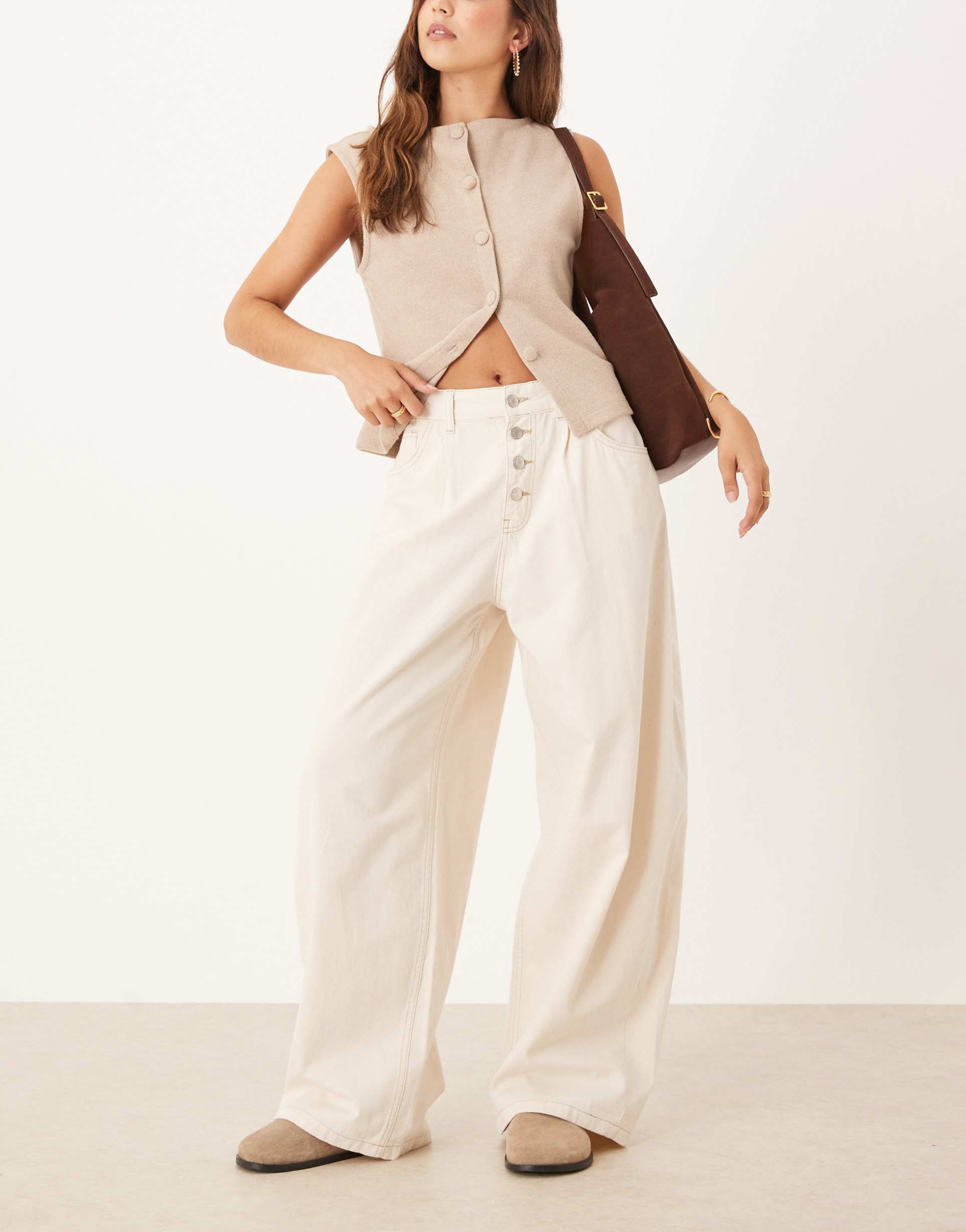 reclaimed vintage button up barrel leg pants in ecru