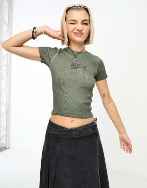 Reclaimed Vintage cadet core rib baby tee in acid wash